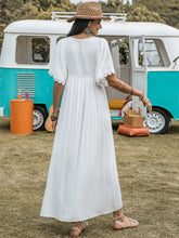 Lace Detail Eyelet V-Neck Half Sleeve Dress OutfitFlow